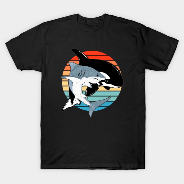 Great white shark and orca T-Shirt by NicGrayTees